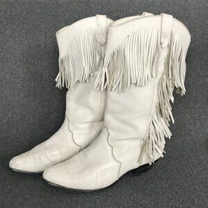 Dingo 1969 Womens White Fringe Leather Mid Calf Western Cowgirl Riding Boots 7.5
